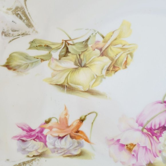 Antique White RS Prussia Floral Bowl Satin Finish Daffodils Fuchsia Hydrangea - Picture 11 of 15